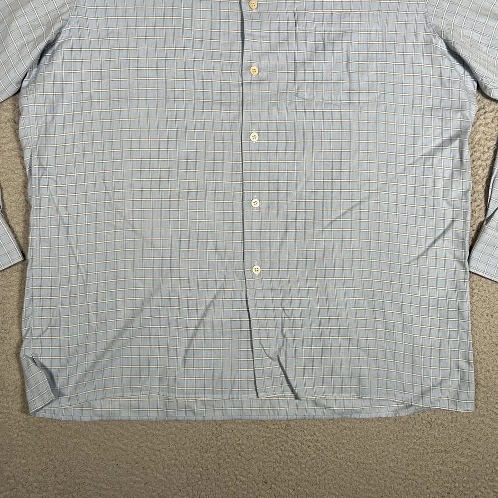 Ermenegildo Zegna Shirt Mens XL Blue Windowpane Lounge Button Up Pocket‎ Italy